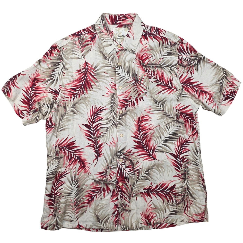 Tasso Elba Island Mens Large Silk Linen Blend Leaf Short Sleeve Hawiian Shirt